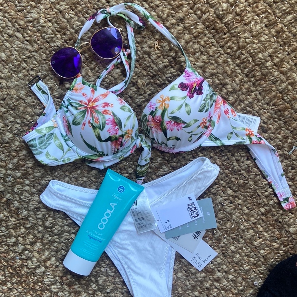 H&M Women's Super Plush Lift Push-up Bikini Set NWT White Floral
